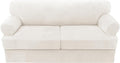 H.VERSAILTEX Sofa Cover 3 Piece T Cushion Sofa Slipcovers Thick Velvet Couch Cover Stretch T Cushion Sofa Covers for 2 Cushion Couch with 2 Individual T Cushion Covers, Porcelain