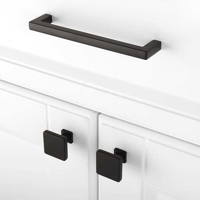 KOOFIZO 10 Pack Black Cabinet Knobs Matte Black Drawer Knobs K08 Square Single Hole Cabinet Pulls for Cabinets Drawer Dresser Cupboard Bedroom Closet Bathroom Vanity