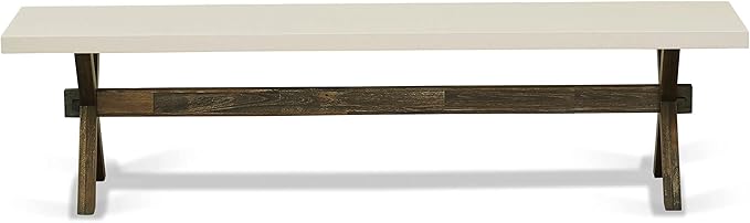 East West Furniture X727MZ716-6 6 Piece Dinette Set Contains a Rectangle Dining Table with X-Legs and 4 Dark Khaki Linen Fabric Parson Chairs with a Bench, 40x72 Inch, Multi-Color