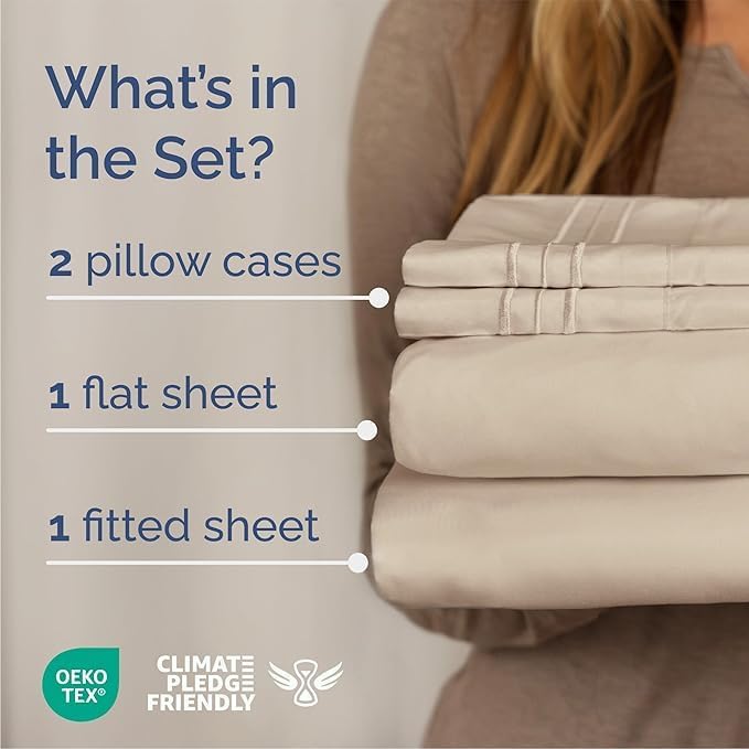 King Size 4 Piece Sheet Set - Comfy Breathable & Cooling Bed Sheets Set - Hotel Luxury Bedding for Women, Men, Kids, Teens, Boys & Girls - Deep Pockets, Ultra-Soft and Wrinkle Free - Oeko-Tex - Wheat
