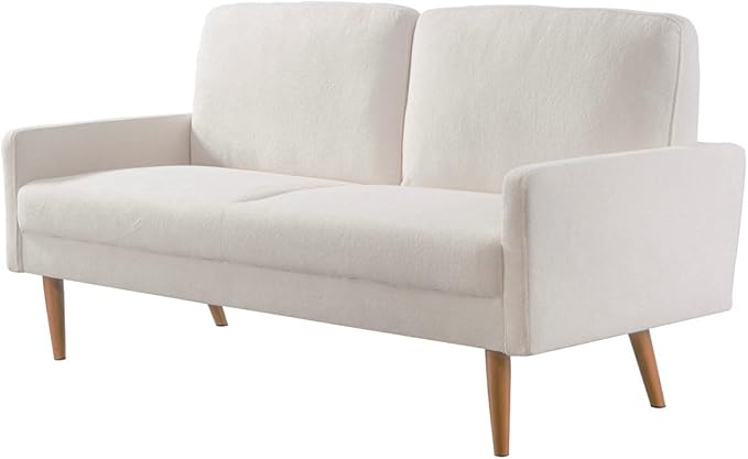 Kent Velvet Loveseat Sofa, European Style with Sleek Design, Modern & Vintage Flair, Upholstered 2 Seater Couch, Chic Living Room Furniture Seating for Home, Apartment or Office, Ivory