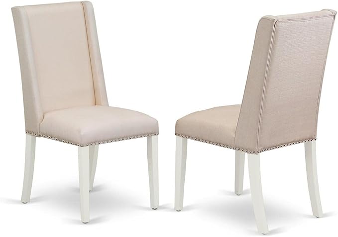 East West Furniture NOFL5-LWH-01 5 Piece Modern Dining Table Set Includes a Rectangle Wooden Table with Butterfly Leaf and 4 Cream Linen Fabric Upholstered Chairs, 32x54 Inch, Linen White