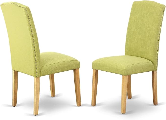East West Furniture DLEN3-OAK-07 3 Piece Kitchen Table Set Contains a Round Dining Room Table with Dropleaf and 2 Limelight Linen Fabric Parson Dining Chairs, 42x42 Inch, Oak