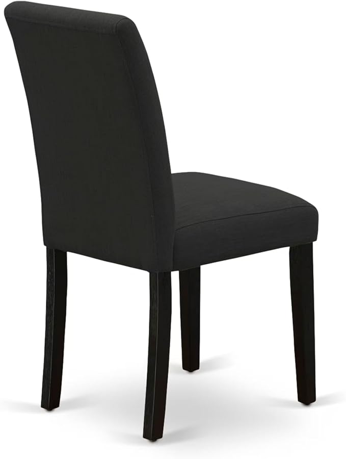 East West Furniture V697AB624-9 9 Piece Dining Room Table Set Includes a Rectangle Kitchen Table with V-Legs and 8 Black Color Linen Fabric Parson Dining Chairs, 40x72 Inch, Multi-Color
