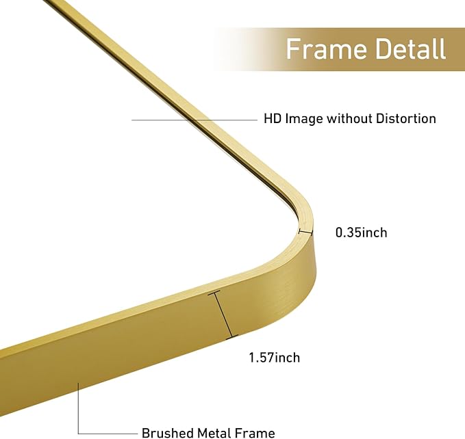20x28 Inch Bathroom Mirror for Wall,Matte Gold Framed Rectangle Mirror with Rounded Corner,Aluminum Alloy Framed Brushed Wall Mirror for Bedroom or Living Room,Vertical or Horizontal