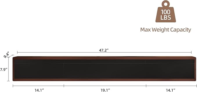 Floating TV Stand Matte Finish, 47'' Wall-Mounted TV Cabinet,Floating TV Console,Under TV Shelf with 3 Doors for Living Room Bedroom(Walnut+Black)