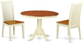 East West Furniture HLIP3-BMK-W 3 Piece Dining Set Contains a Round Dining Room Table with Pedestal and 2 Kitchen Chairs, 42x42 Inch, Buttermilk & Cherry