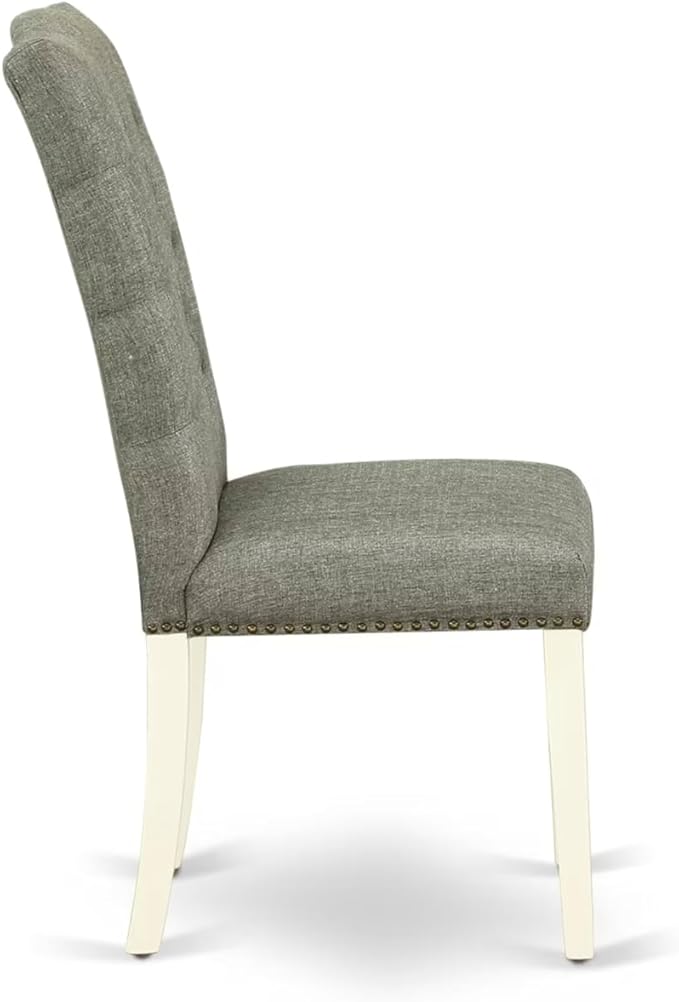 East West Furniture V097EL207-7 7 Piece Dining Table Set Consist of a Rectangle Kitchen Table with V-Legs and 6 Gray Linen Fabric Parson Dining Room Chairs, 40x72 Inch, Multi-Color