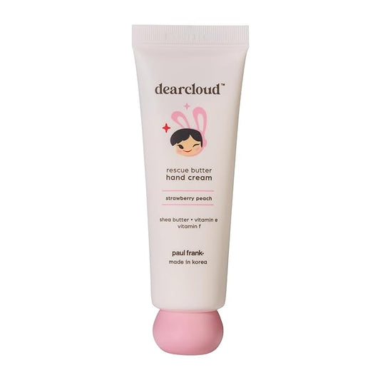 dearcloud Paul Frank Rescue Butter Hand Cream — Moisturizing Repair Hand Lotion for Very Dry Cracked Hands, Non-Greasy Hand Moisturizer with Shea Butter, Vitamin E & Vitamin F (Strawberry Peach)