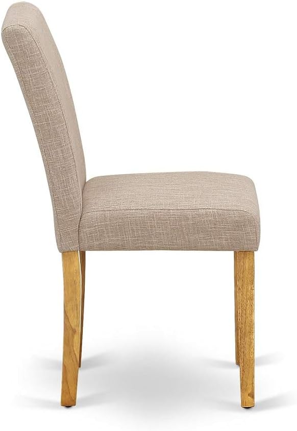 East West Furniture VAAB9-OAK-04 9 Piece Dining Table Set Includes an Oval Dining Room Table with Butterfly Leaf and 8 Light Tan Linen Fabric Parsons Chairs, 40x76 Inch, Oak