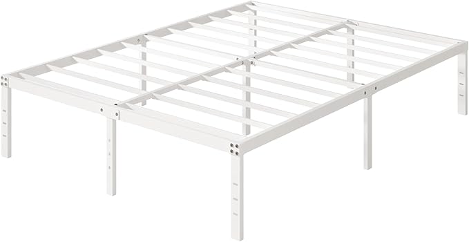 16 Inch White Queen Bed Frame No Box Spring Required, Metal Platform Queen Size Bed Frames with High Storage, Eassy Assembly 3,500 lbs Heavy Duty Bedframes