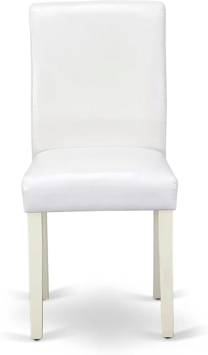 East West Furniture LGAB9-LWH-64 9 Piece Dining Table Set Includes a Rectangle Kitchen Table with Butterfly Leaf and 8 White Faux Leather Upholstered Chairs, 42x84 Inch, Linen White