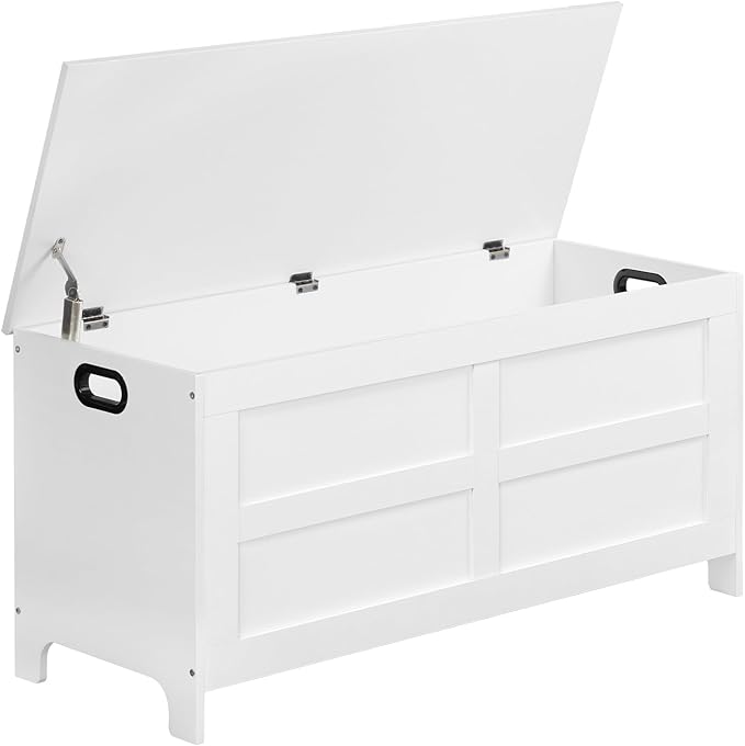 Storage Chest, 39.4” Large Toy Chest, Entryway Storage Trunk, Storage Bench with Safety Hinge, Entrance Bench for Living Room, Entrance, Bedroom, White SCWT48301