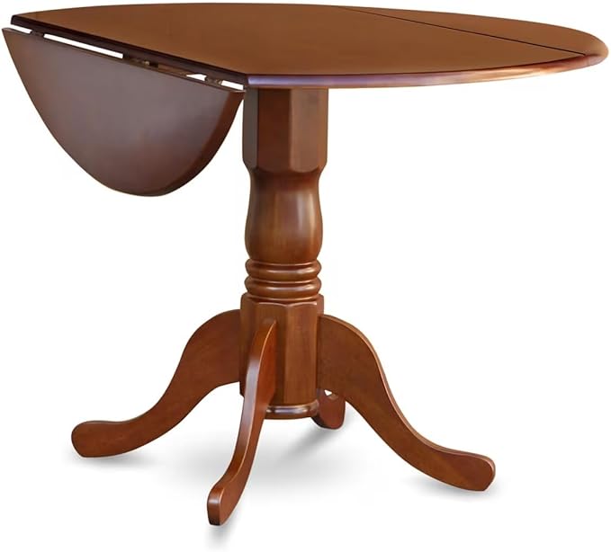 East West Furniture DLML3-SBR-W 3 Piece Kitchen Table Set for Small Spaces Contains a Round Dining Table with Dropleaf and 2 Dining Room Chairs, 42x42 Inch, Saddle Brown