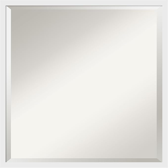Amanti Art White Bathroom Mirror for Over Sink, 22x22 Incline White Square Vanity Mirror, Medium Modern Contemporary Wood Frame, Hangs Horizonally and Vertically, Bathroom Wall Decor, Beveled Edge