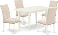 East West Furniture NOBR5-LWH-02 5 Piece Dining Table Set Includes a Rectangle Dining Room Table with Butterfly Leaf and 4 Light Beige Linen Fabric Parsons Chairs, 32x54 Inch, Linen White