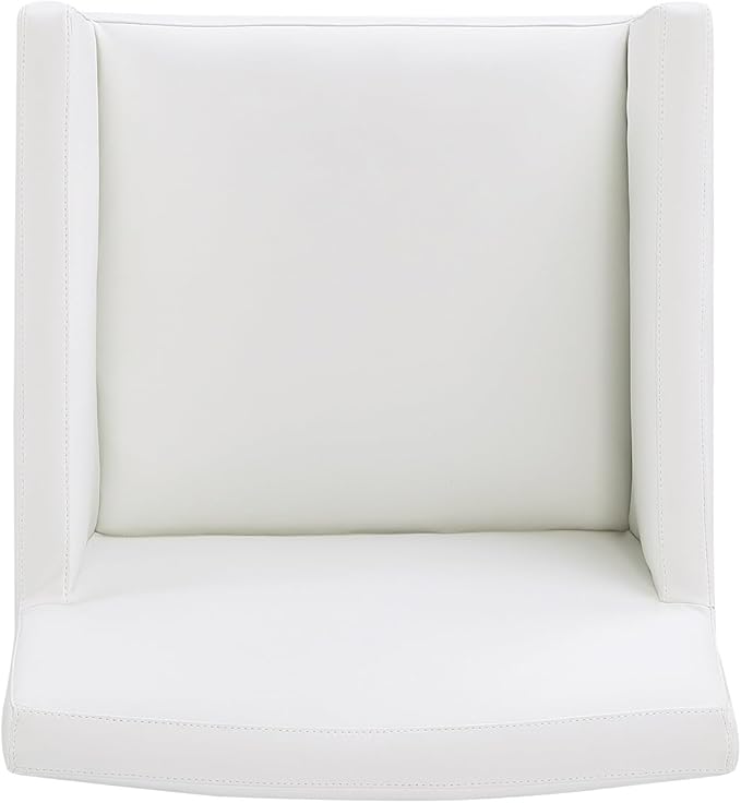 Manhattan Comfort Anna Square Modern Dining Chair with Arms, Head-to-Toe Faux Leather Upholstered Accent Armchair with Plastic Foot Padding, Set of 2, Cream