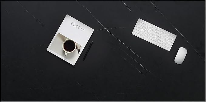 Kaboon Universal Tabletop 55"x23.62" Solid One-Piece Melamine Table Top, Double Desk L-Desk DIY, Home and Office Countertop,Cloud Atlas/Black Marble