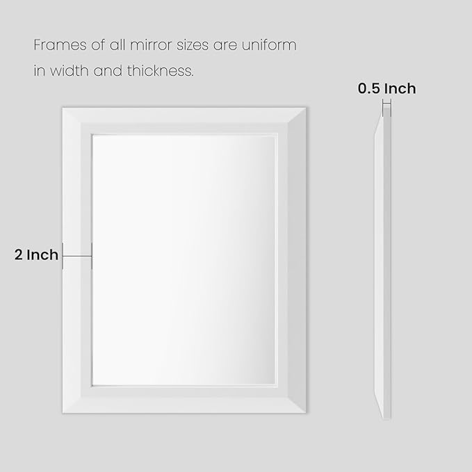 Amorho Bathroom Mirror, 60X28 Inch White Thick Metal Framed Wall Mirrors for Over 2 Sinks, Bedroom, Living Room, Entryway, Large Rectangle Wall-Mounted Mirrors.
