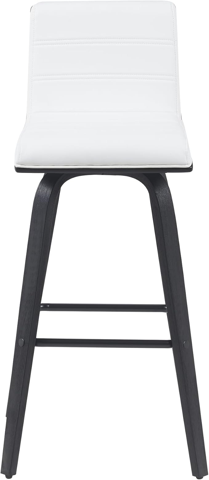 Vienna Modern Swivel Bar Height Stool with Snow White Faux Leather Seat and Black Brushed Wood Frame Set of 2