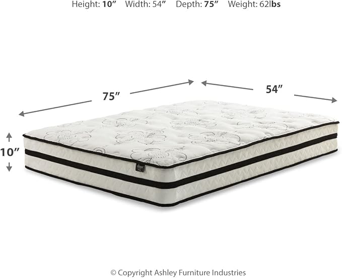 Signature Design by Ashley Full Size Chime 10 Inch Medium Firm Hybrid Mattress with Cooling Gel Memory Foam for Pressure Relief, Fiberglass Free, Mattress In A Box
