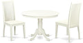 East West Furniture HLIP3-LWH-W 3 Piece Kitchen Table Set for Small Spaces Contains a Round Dining Room Table with Pedestal and 2 Solid Wood Seat Chairs, 42x42 Inch, Linen White