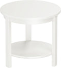 Small Round Wood Coffee Table with Storage Shelf, Living Room Side Table for Couch Sofa, 22 x 20 Inches, 4-Tier Mid Century Modern Wooden End Table for Bedroom, White