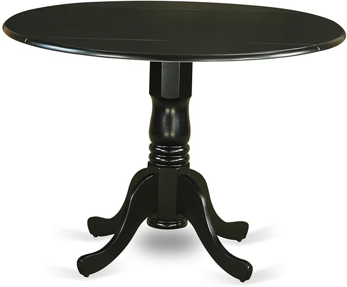 East West Furniture DLAB5-BLK-61 5 Piece Kitchen Table Set for 4 Includes a Round Dining Room Table with Dropleaf and 4 Baked Bean Faux Leather Parson Dining Chairs, 42x42 Inch, Black