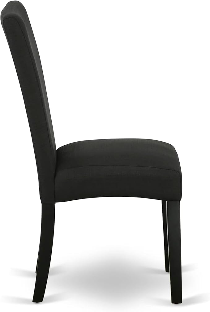 East West Furniture V627DR124-7 7 Piece Modern Dining Table Set Consist of a Rectangle Wooden Table with V-Legs and 6 Black Color Linen Fabric Parsons Dining Chairs, 40x72 Inch, Multi-Color