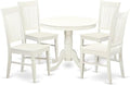 East West Furniture ANWE5-LWH-W 5 Piece Dining Room Table Set Includes a Round Kitchen Table with Pedestal and 4 Dining Chairs, 36x36 Inch, Linen White