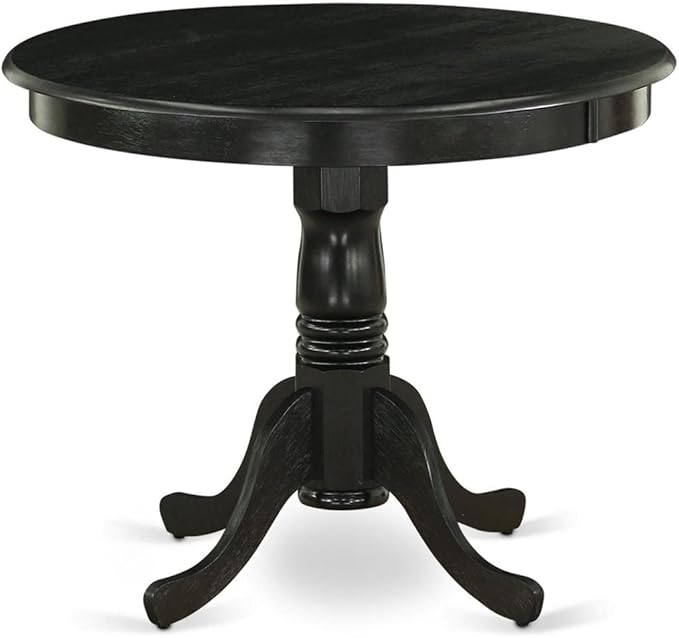 East West Furniture ANLA3-ABK-47 3 Piece Dining Room Furniture Set Contains a Round Kitchen Table with Pedestal and 2 Light Sable Linen Fabric Parson Dining Chairs, 36x36 Inch, Wirebrushed Black