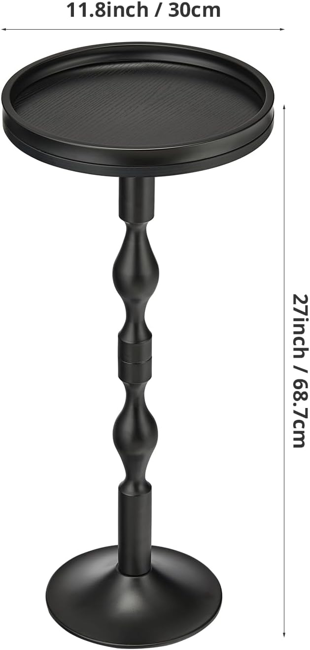 Small Round Drink Table,Pedestal Tables,Small Round Side Table for Narrow Spaces,End Table for Living Room, Bedroom, Bathroom,Balcony (Black)