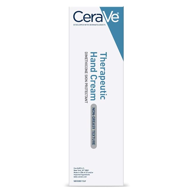 CeraVe Therapeutic Hand Cream for Dry Cracked Hands With Hyaluronic Acid and Niacinamide, Fragrance Free 3 Ounce