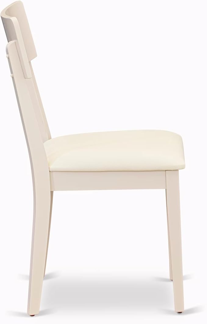 East West Furniture DMAD5-LWH-LC 5 Piece Dining Table Set for 4 Includes a Round Kitchen Table with Dropleaf and 4 Faux Leather Upholstered Dinette Chairs, 42x42 Inch, Linen White