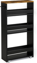 TEAMIX 4 Tier Slim Storage Cart with Handle, Small Kitchen Cart for Narrow Places,Rolling Laundry Cart on Wheels for Small Spaces