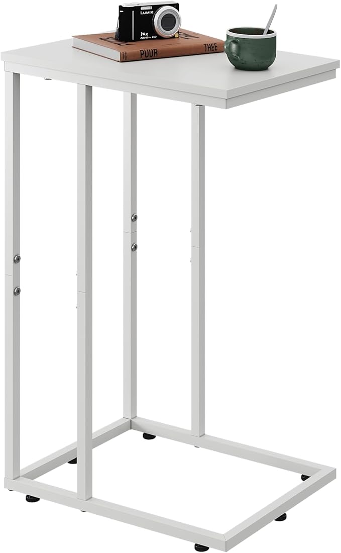 WLIVE Side Table, C Shaped End Table for Couch, Sofa and Bed, Large Desktop C Table for Living Room, Bedroom, Creamy White