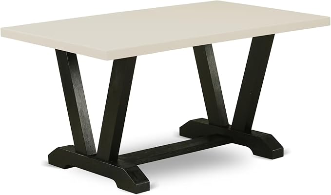 East West Furniture V626VE650-5 5 Piece Dining Set Includes a Rectangle Dining Room Table with V-Legs and 4 Dark Gotham Linen Fabric Parson Chairs, 36x60 Inch, Multi-Color