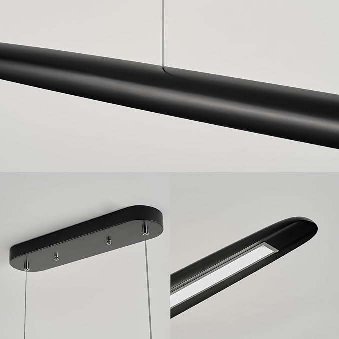 71" Wood Linear Pendant Light Black Linear Pendant Dinning Room Hanging Lights LED Dimmable Chandeliers 50w for Dining Room Pool Table Lights Kitchen Island Light Black