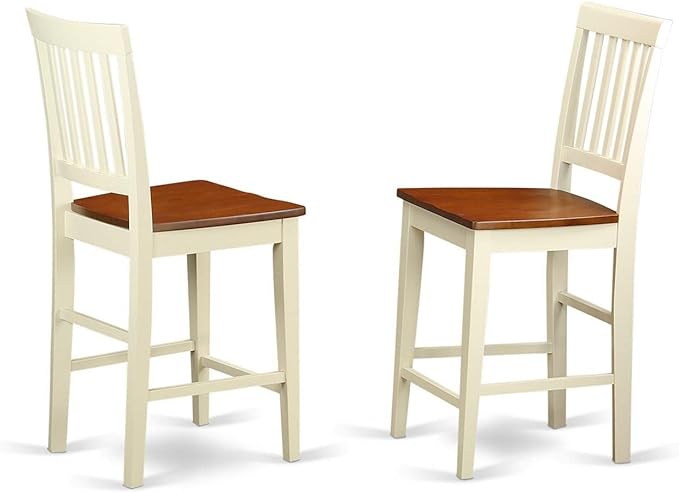 East West Furniture EDVN3-WHI-W 3 Piece Counter Height Dining Table Set Contains a Round Wooden Table with Pedestal and 2 Kitchen Dining Chairs, 30x30 Inch, Buttermilk & Cherry