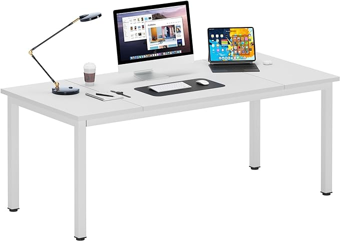 DlandHome Computer Desk, Large Executive Office Desk Computer Table Study Writing Workstation for Home Office,White,70.8 x 31.5 inch