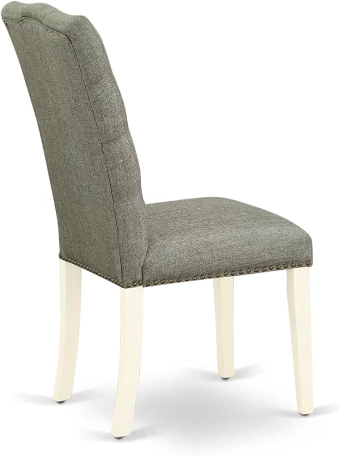 East West Furniture V027EL207-7 7 Piece Dining Room Table Set Consist of a Rectangle Kitchen Table with V-Legs and 6 Gray Linen Fabric Parsons Dining Chairs, 40x72 Inch, Multi-Color