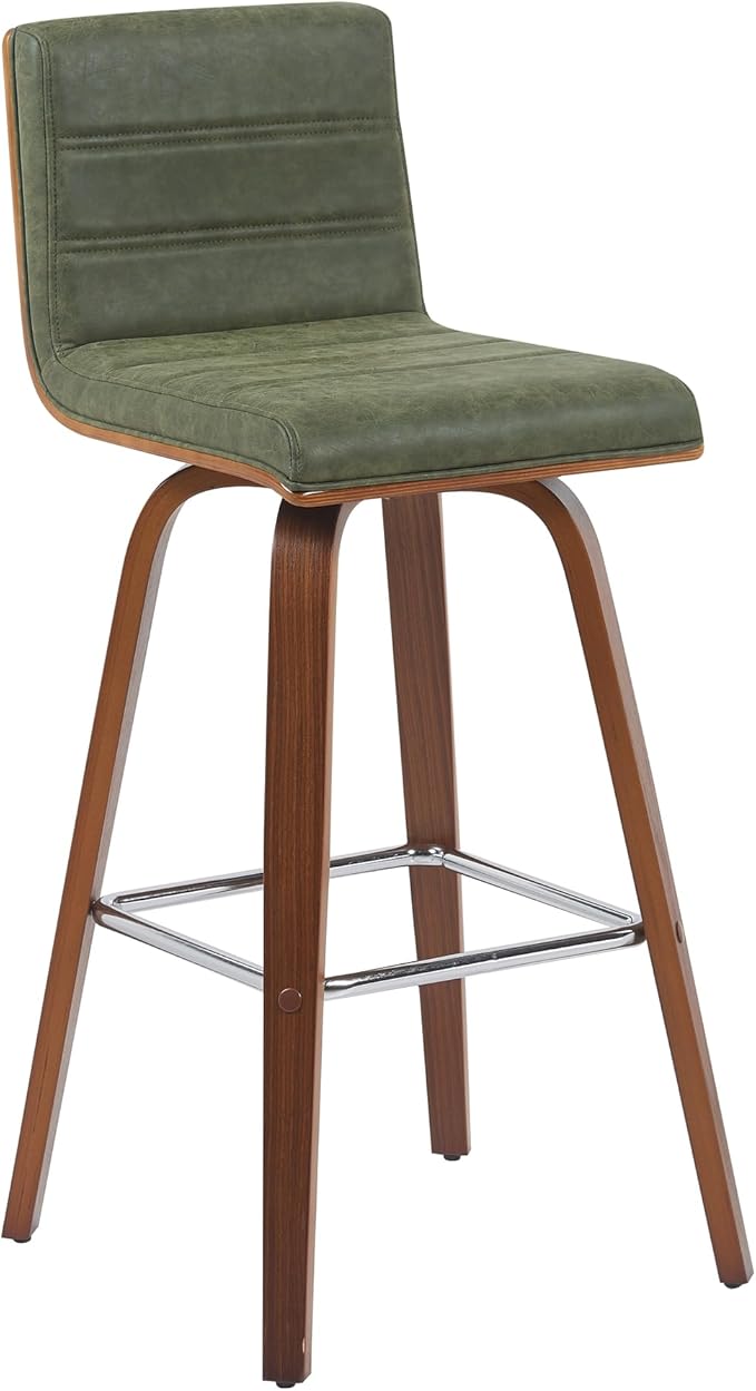 Vienna Modern Swivel Bar Height Stool with Vintage Green Upholstered Seat and Walnut Finished Wood Frame Set of 3
