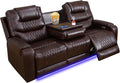 PU Leather Power Wall Hugger Chair Double Reclining Sectional Sofa 3-Seater Loveseat Couch with Reversible Coffee Table, Wireless Chargers, USB Port and Ambient LED Light for Living Room RV Theater