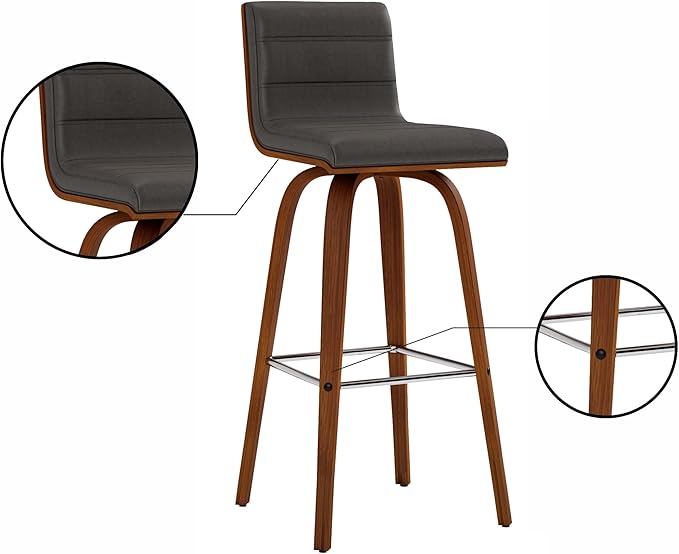 Vienna 30" Swivel Bar Stool in Walnut Wood Finish with Gray Faux Leather - Set of 2