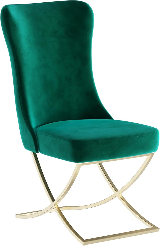 Ottomanson Royal Dining Chairs Set of 8 – Upholstered Tufted Microfiber, Assembled, Gold Metal Legs, Beech Wood Frame, 350 lb Capacity, Green