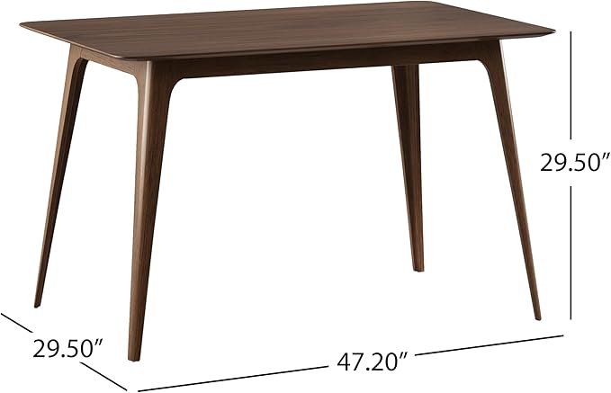 Dining Table Set for 4, Solid Rubberwood Upholstered Chairs, Mid-Century Modern Kitchen Furniture for Home, Dining/Living Room, Walnut+Beige