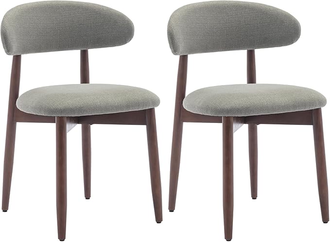 COLAMY Wooden Dining Chairs Set of 2, Modern Fabric Upholstered Kitchen Side Chairs, Farmhouse Dining Room Chair with Foot Pegs, Green