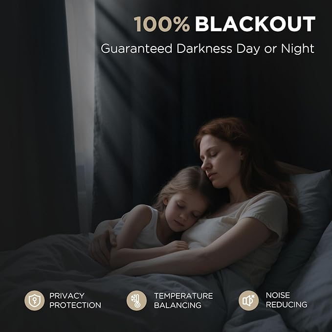 Joydeco 100% Blackout Curtains for Bedroom - Natural Linen Curtains 42" W x 90" L Long, Thermal Insulated 2 Panels Light Blocking Drapes, Rod Pocket & Back Tabs, Darkening Privacy for Living Room
