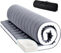 Tiita Japanese Floor Mattress Futon Mattress 4” Thick Folding Roll Up Sleeping Pad with Bag & Strap, Bed Topper Mat for Guest, Lounger and Tavel, Gray,Twin Size