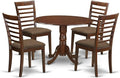 East West Furniture DLML5-MAH-C 5 Piece Dining Table Set for 4 Includes a Round Kitchen Table with Dropleaf and 4 Linen Fabric Upholstered Dinette Chairs, 42x42 Inch, Mahogany